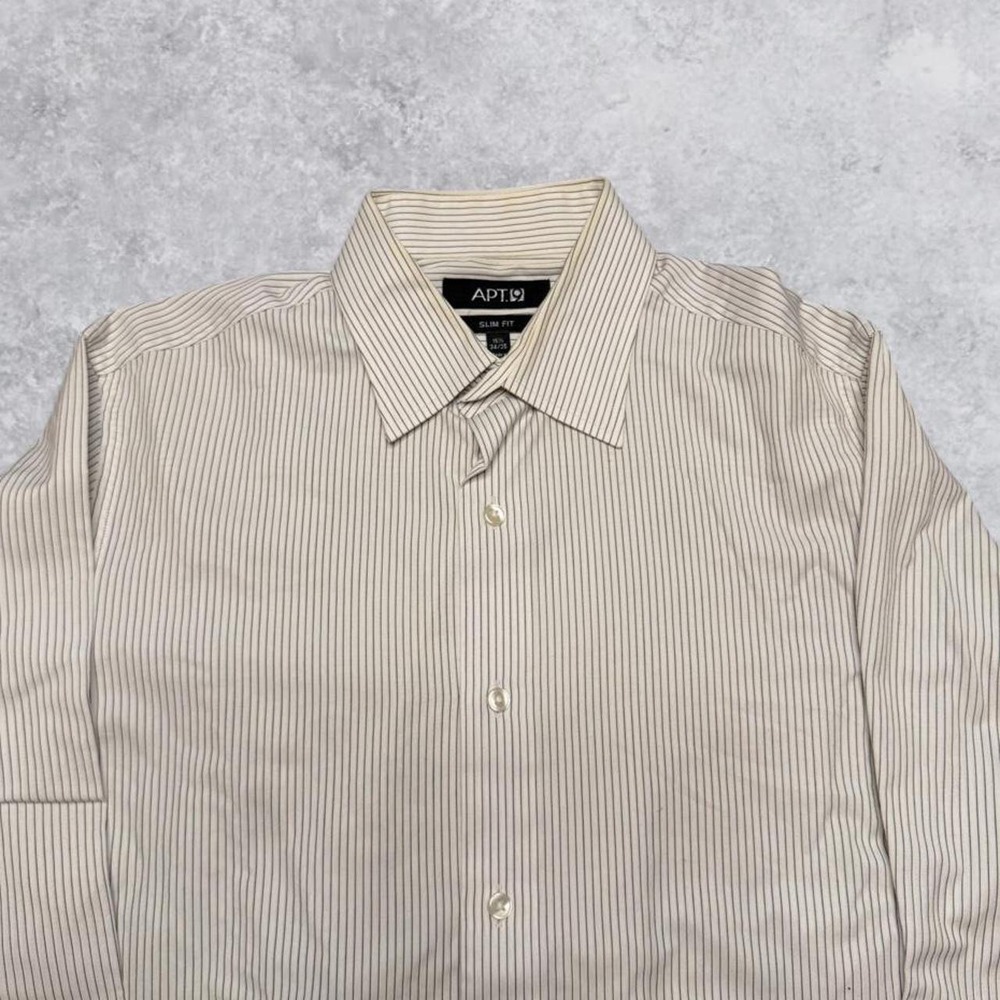 Apt. 9 Mens Slim Fit Dress Shirt White Cream Vertical Stripes Long Sleeve L